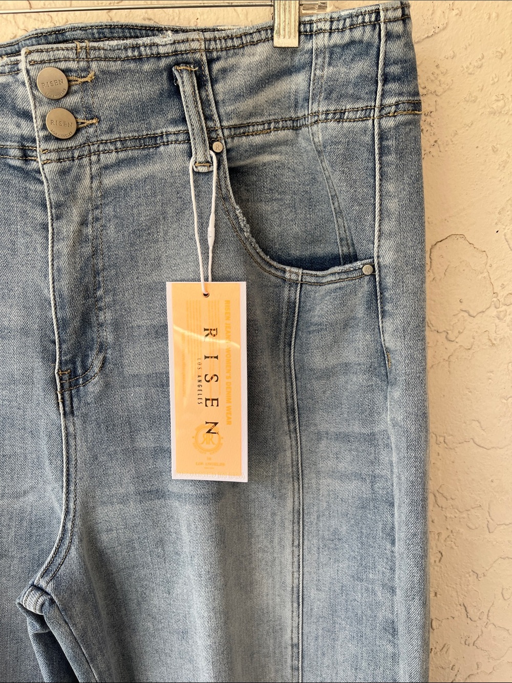 NWT🌞Risen Wide-Leg Cropped Light Blue Jeans w/Leg Seam Detail & Wide Waistband - Picture 3 of 12